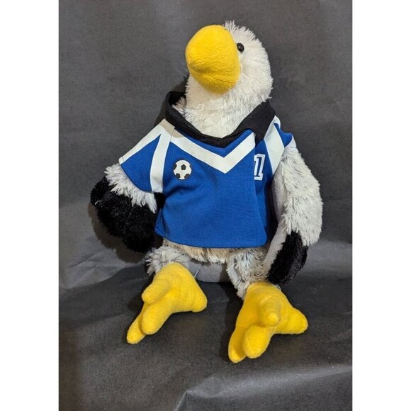 Animaland Soccer Seagull Hawk  Plush Toy 12" Wearing Blue Jersey Number 1 - Picture 1 of 7